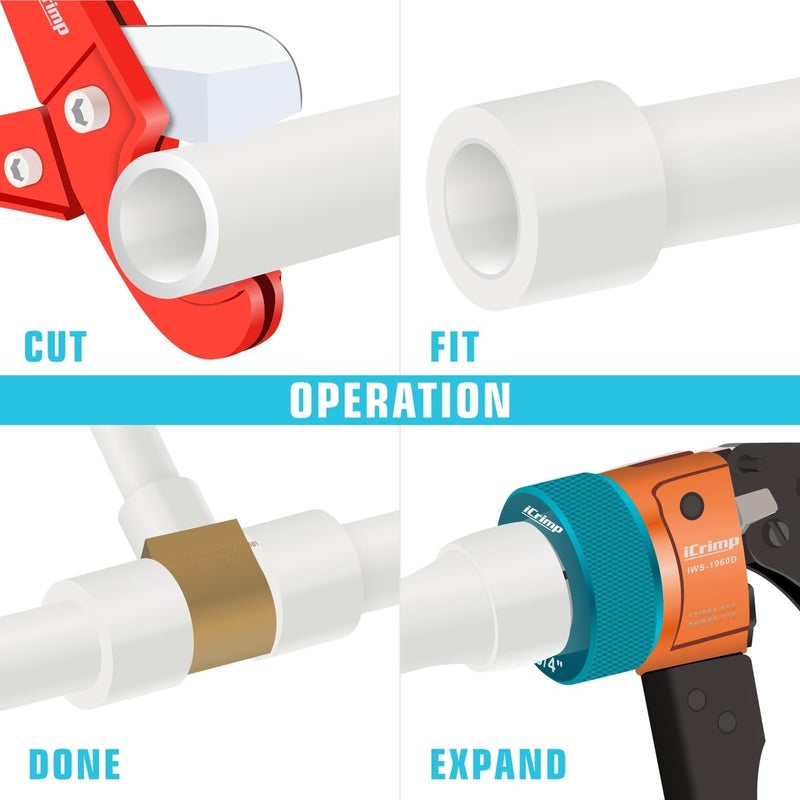 IWISS iCrimp Ratcheting Pex Expansion Tool Kit Auto Rotation PEX-a Tubing Expander, with 1/2'', 3/4'', 1'' ProPEX Expansion Heads and PEX Tubing Cutter - Image 5